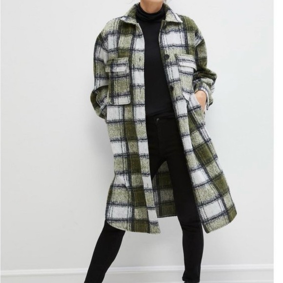 ellos Jackets & Blazers - ellos Green and White Plaid Shirt Jacket- 14/16